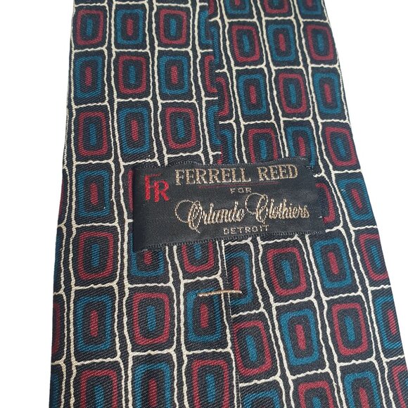 Vintage Ferrell Reed Men Tie Made in USA Geometric Pattern Designer Italian Silk - Picture 4 of 5